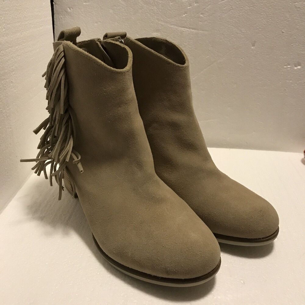 Matisse Women's Cloey Ankle Boots Booties Beige Suede Block Heel Zip Fringe 8M